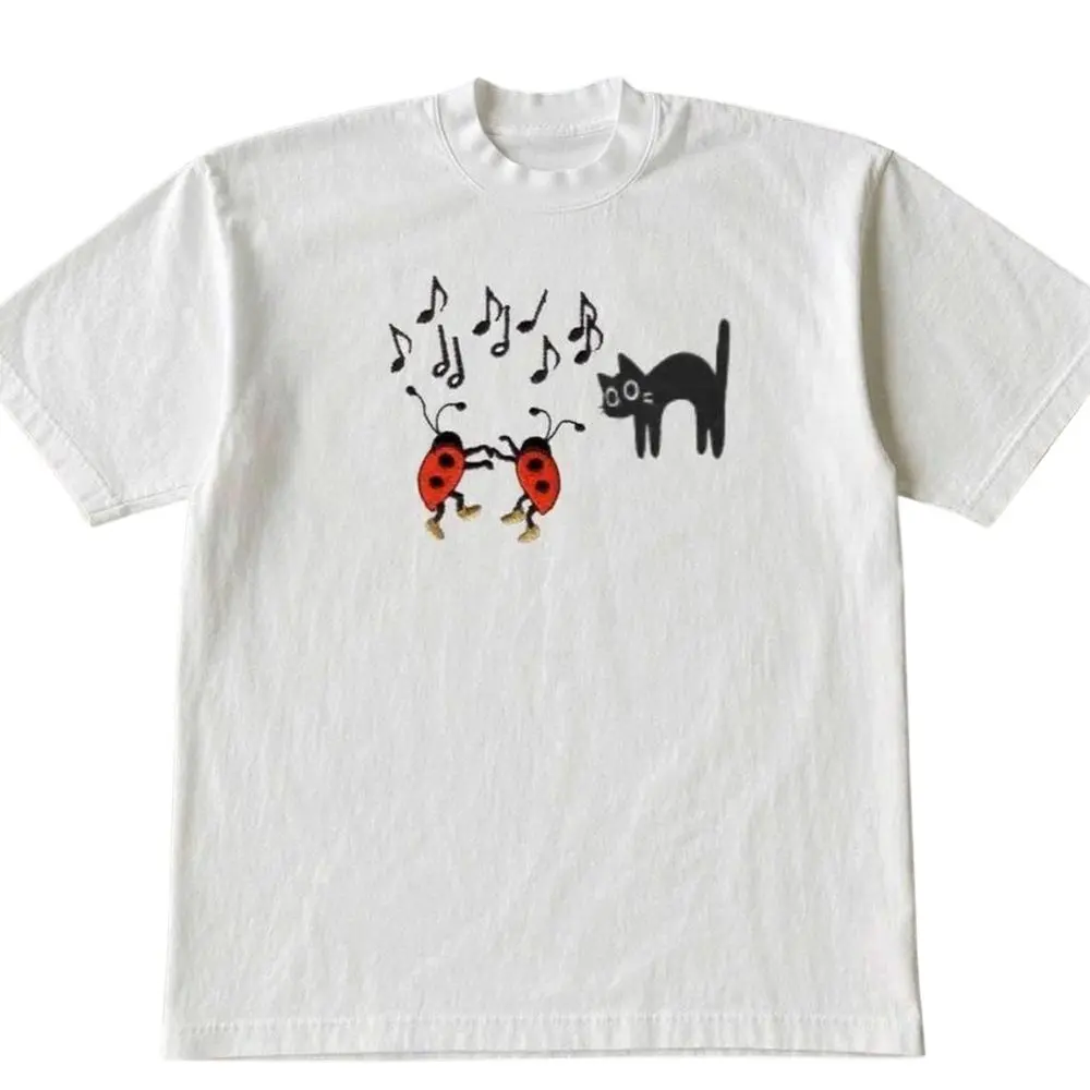 The Dancing Ladybugs Cat T-Shirt, Cute Bug Music Shirt, Gift For Woman, Gift For Men, Womenswear Top Underwear Streetwear, Trending ShirtVintage Graphic Tee  Y2K Graphic Tee