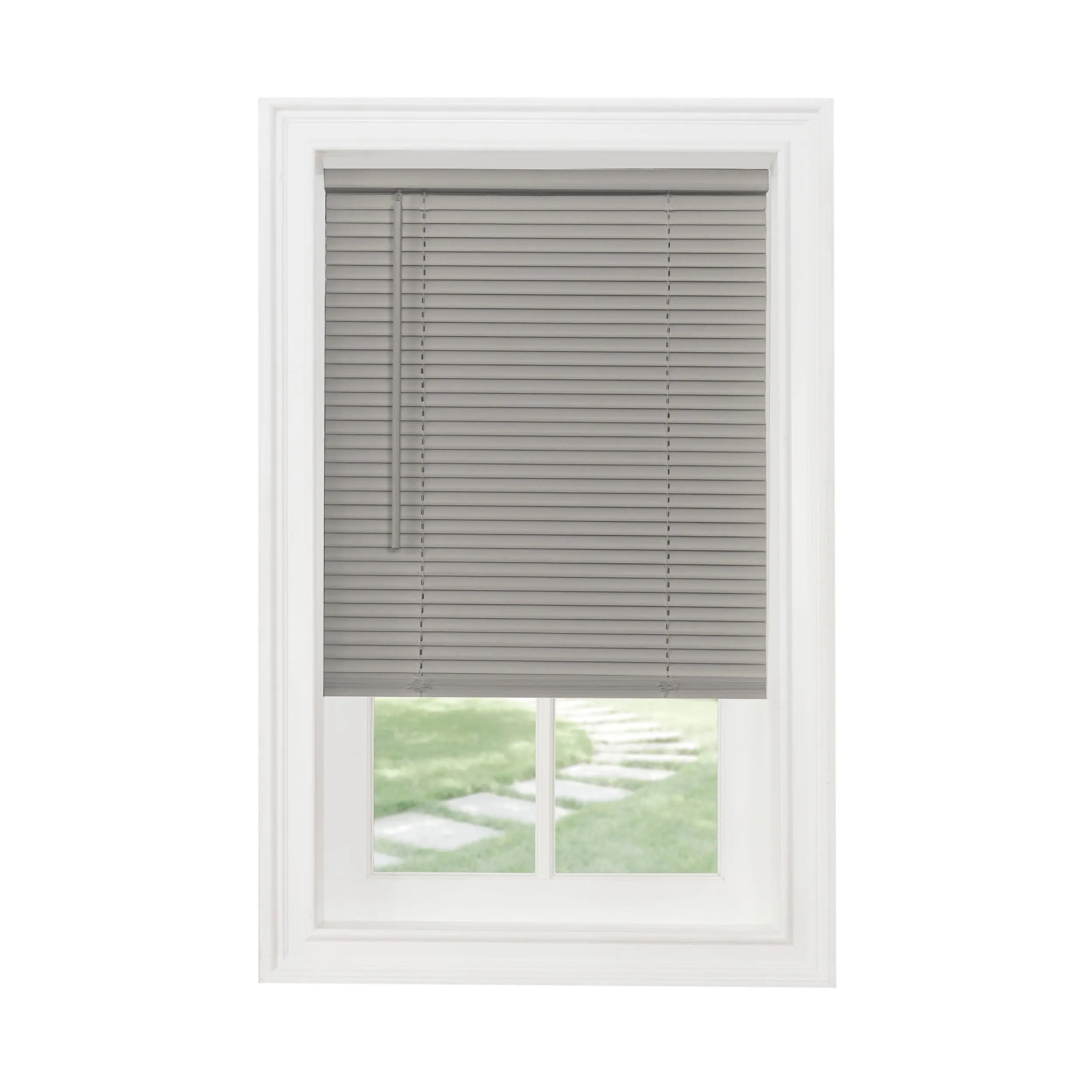 Achim Cordless Light Filtering PVC Mini Blinds - MSG230GY06, 1 in. Slats, 30 x 64 in., Grey, Hidden Mounting Brackets, Fashion Headrail, Modern Design