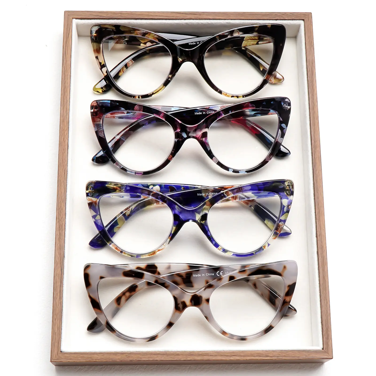 4-Piece Set Of Stylish Blue Light-Blocking Reading Glasses For Women, Featuring a Cat-Eye Frame Design, Spring Hinges, Durable Lenses, And Elegant Patterns—a Fashionable Accessory Ideal For Everyday Wear