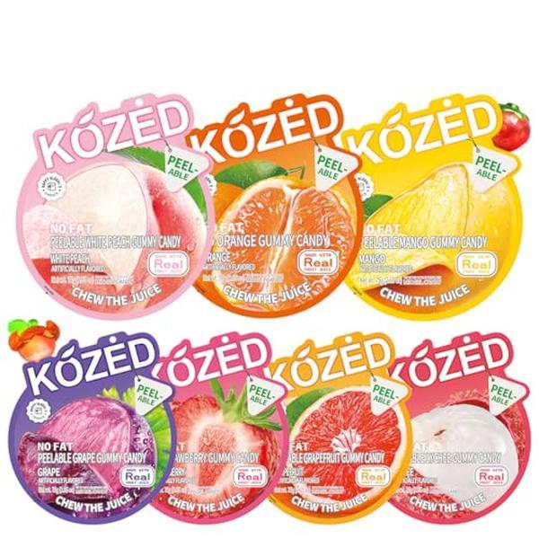 Happy Global Kozed Peelable Gummy Candy 7 Mixed Flavors Variety Pack, Fun Fruity Role Party Snack, Chewy Sweet Treat with Juicy Flavor,Halal-Certified Holiday Gifts