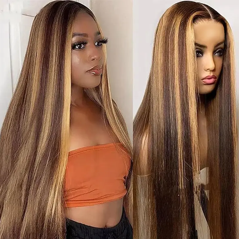 Wiggins Hair Honey Blonde Highlight Wig Human Hair 4 27 Highlight  Lace Closure Wig 4x4 Lace Closure Wig with Plucked Hairline