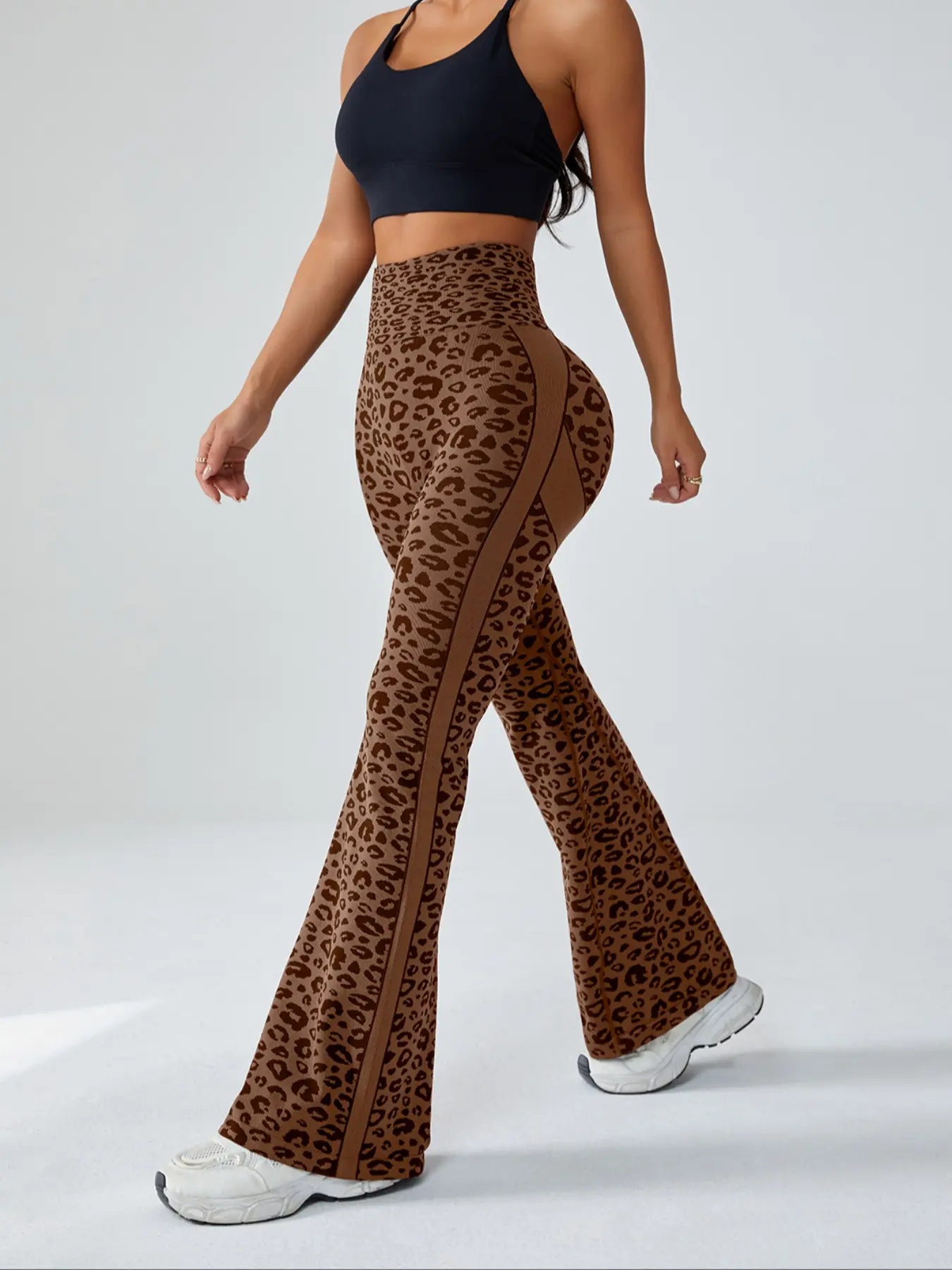 Women's Leopard Print Yoga Pants, Gym Yoga Pants, High Waisted Sporty Leggings, Casual Fashion Wide Leg Trousers, All Seasons Workout Wear, Stretchy High Waist, High Waist Sports, High Waist Activewear, High Waist Sportswear
