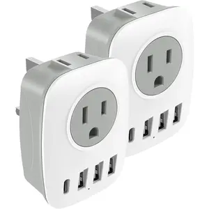 to UK Ireland Travel Plug Adapter 2 Pack,  Type G Plug Adapter with 2 Outlets 4 USB Ports(1 USB-C), UK Power Adaptor Converter for  to England Scotland Dubai Hong Kong  Kenya London