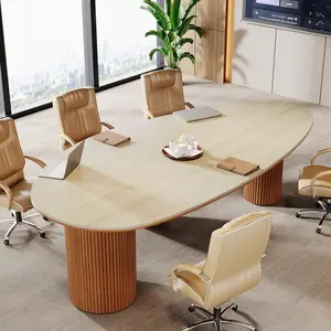 Tribesigns Modern Oval Stone Tabletop for Office - 87'' Conference Table with Solid Wood Legs, Seats 6