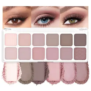12-color light pink and purple eyeshadow palette, long-lasting and durable, matte and shimmer mix, cool purple neutral tones, everyday Korean makeup, Glitter palette