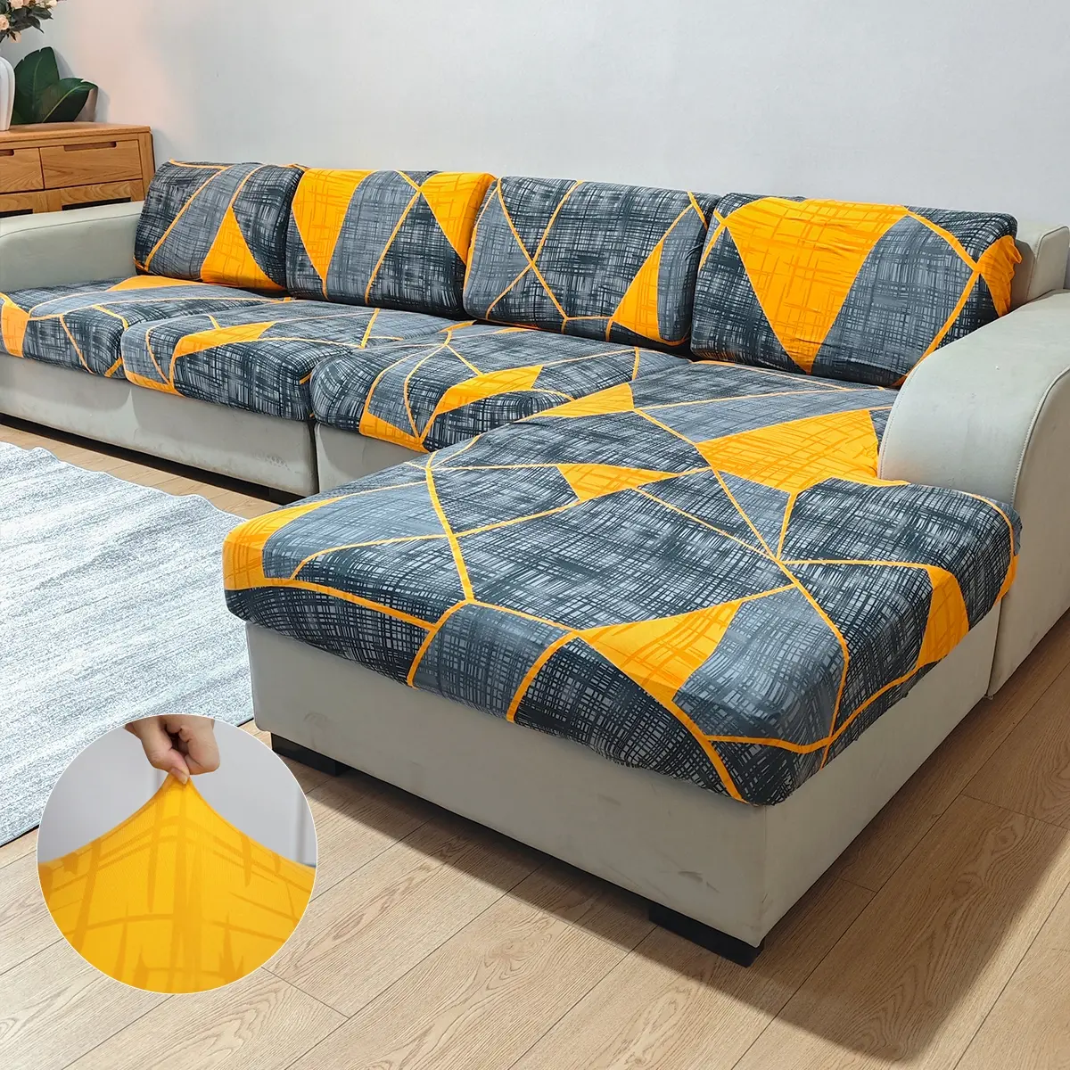 Geometric Pattern Sofa Cushion Cover, Stretchable Sofa Cover, Removable Washable Slipcover for L-Shaped Couches, Single/dual/triple/four-Seat Protection, Washable Sofa Protector