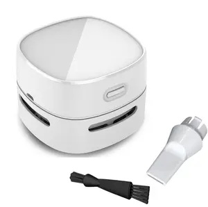 Mini Table Dust Sweeper Desktop Vacuum Cleaner Cordless 360º Rotatable Design for Keyboard Home School Office White AA Battery Energy Saving High Endurance Up to 90 Minutes