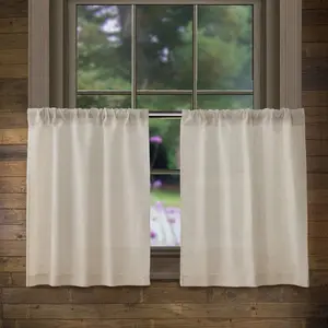 Linen Kitchen Curtains 24 Inch Length Rustic Farmhouse Crude Short Cafe Curtains Rod Pocket Tiers for Small Window Bathroom Basement, , 2 Panels