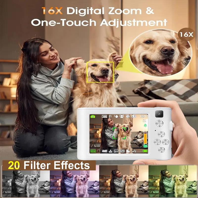 HD Digital Camera 8x Digital Zoom Camera for Vlog 3.0 Inch LCD Rechargeable Camera, Photography Camera for Teenagers and Beginners Supports 64GB TF Card for Photos, Videos and Cameras Thanksgiving and New Year Gift Portable and Durable Christmas Men Pink