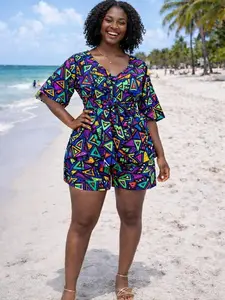 African Print Shorts Set – Colorful Ankara Peplum Top & Matching Shorts Outfit