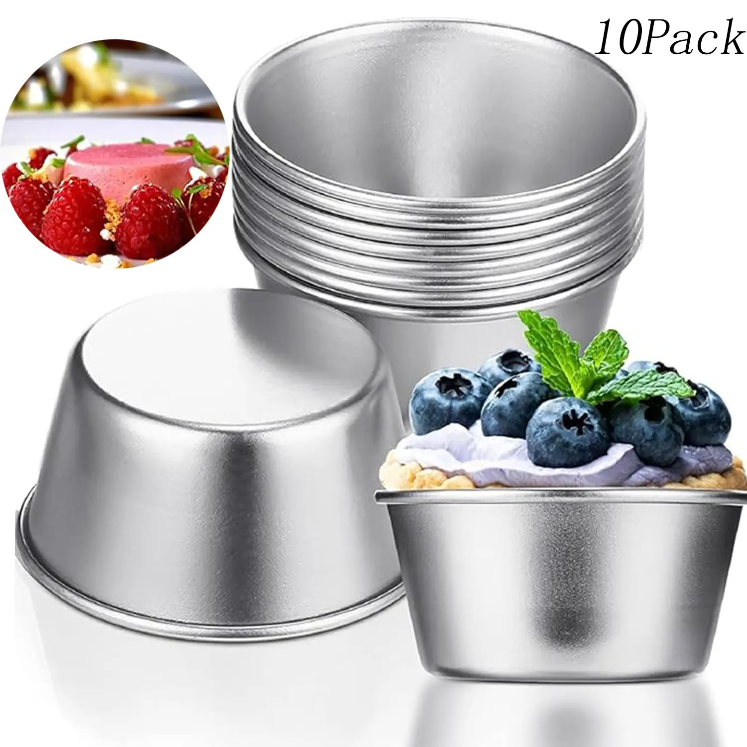 10 Pack Mini Chocolate Molten Pans,Popover Pan,Individual Muffin Mold,Silvery Cupcake Cake Cookie,Round Nonstick Popover Bakeware Tumblers,for DIY Chocolate Cupcake Silicone Baking Mold Meal Prep Molds