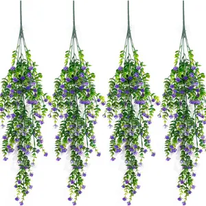 Artificial hanging flowers with realistic eucalyptus vines, suitable for outdoor and indoor decoration, plastic plants, suitable for wall gardens, weddings, home parties, suitable for various room types and seasons