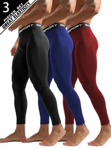 Men's Long Athletic Compression Pants, High Stretch Breathable Workout Leggings for Training, Gym, Running, Slim Fit Sports Tights for Exercise, Athleisure Style Pants, Gym Sportswear Bottoms