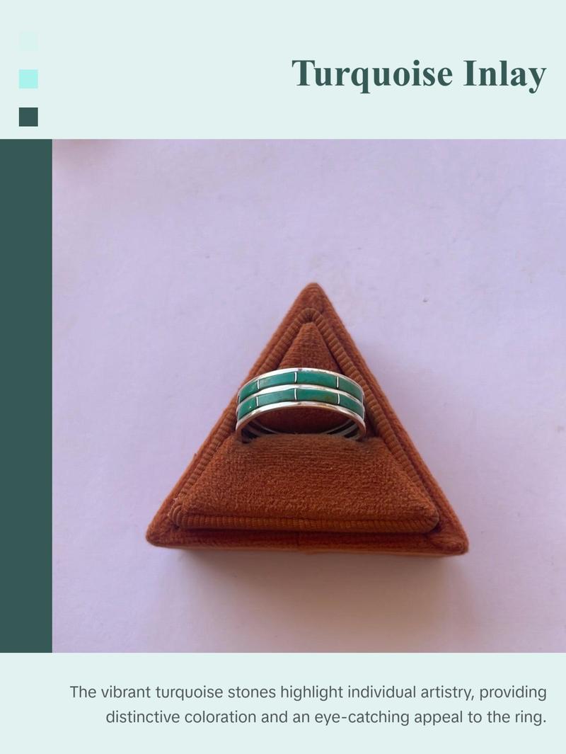 Zuni Double Row Green Turquoise 8 Stone Inlay Ring