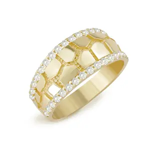 14K Gold Plated CZ Nugget Ring for Men Women | Elegant Diamond Cut Statement Band Hip Hop Fashion Jewelry