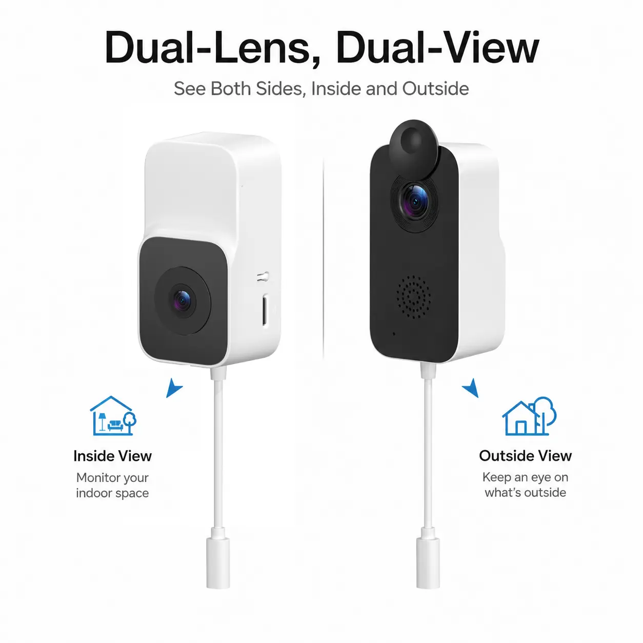 Dual-Lens Window Security Camera, Indoor & Outdoor Monitoring, 2.4GHz/5GHz WiFi, Motion Detection, Two-Way Audio, Starlight Night Vision, App Remote Access