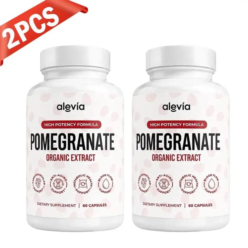 Alevia Organic Pomegranate Extract Dietary Capsules - Antioxidant, Energy Boost Supplement, Prop 65 Safe, 60 Capsules per Bottle, 2 Bottles Pack