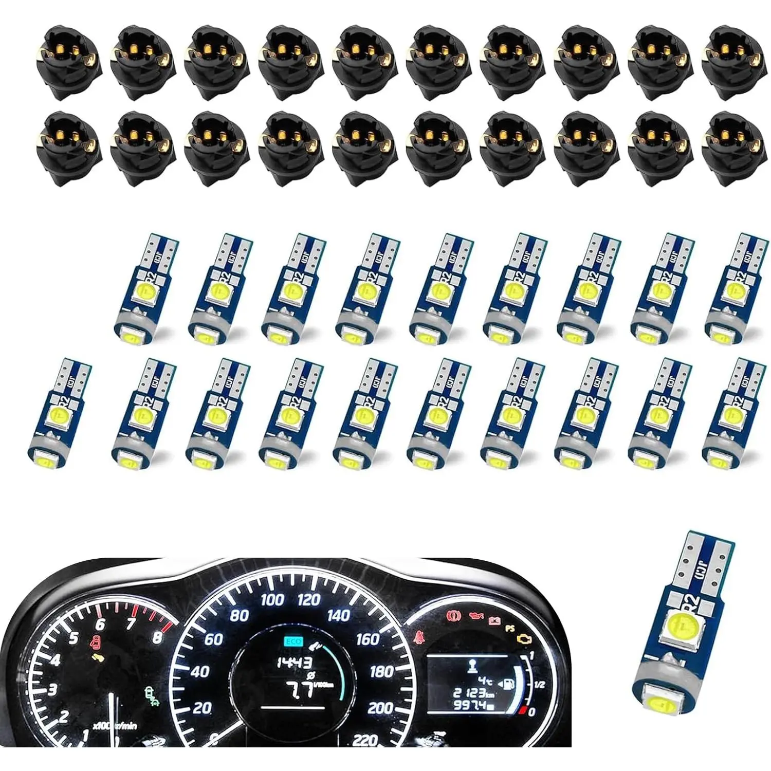 20PCS 74 LED Bulb Dash Lights Super Bright, T5 37 74 Wedge LED Bulb with PC74 PC37 Twist Lock Socket, Auto Instrument Cluster Bulbs, Replacement Instrument Panel Gauge Light Kits (White), Led Interior Car Lights, Car Accessories Lamp