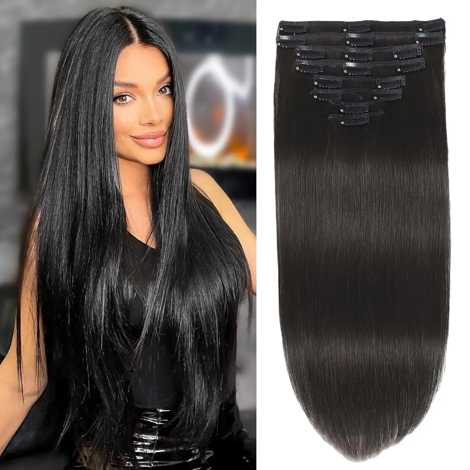 GK Straight Clip Ins Real Human Hair 120g, 20 Inch Jet Black with 18 Clips, Lace Weft Seamless Extensions, Perfect for Special occasions