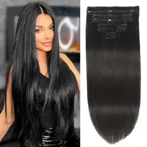 GK Straight Clip Ins Real Human Hair 120g, 20 Inch Jet Black with 18 Clips, Lace Weft Seamless Extensions, Perfect for Special occasions