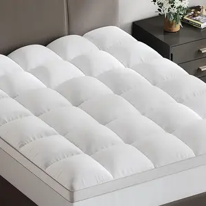 Thick Mattress Topper Twin Size, Soft Quilted Bedding Cover, Cooling and Breathable Mattress Protector with Deep Pocket, White