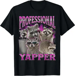 100% Cotton Professional Yapper Funny Raccoon Meme Bootleg Graphic 90s T-Shirt