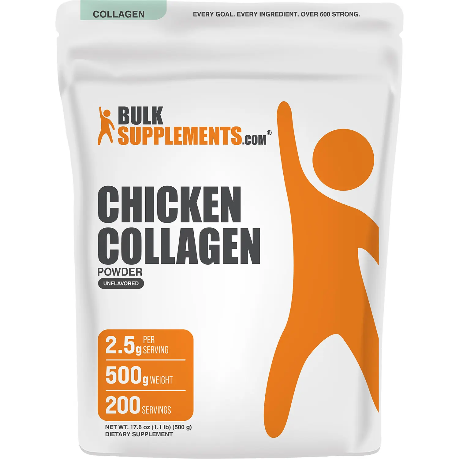 BulkSupplements Chicken Collagen Protein Powder - Sugar-Free, Gluten-Free Dietary Beauty & Skincare Supplement for Adults - 500g, 2.5g per Serving, 200 Servings, Blends into Drinks