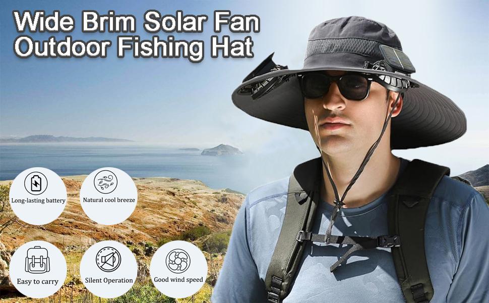 Sombrero Con Ventilador Solar, Solar Fan Hat,Wide Brim Sun Hat with 2 Detachable, for Outdoor Fishing,Hiking Gardening