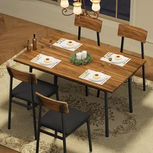 5-Piece Dining Table Set for 4,Modern Metal & Wood Kitchen Dinner Table with 4 Chairs for Small Spaces, Apartment, Dining Room