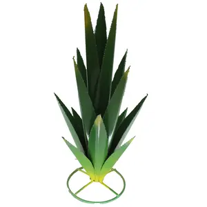 Metal Agave Plant - Green with Yellow Tips Yard Art