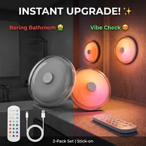 2-Pack RGB Rechargeable Bath Lights: Magnetic WirelessAmbient Lighting for Bathroom & Shower, WaterproofDesign, Dimmable Color-Changing Lights with Remote,Perfect for Relaxing Spa Vibes & Night Lighting lamp SetBattery Mood Wave Sunset Wireless LED tiktok