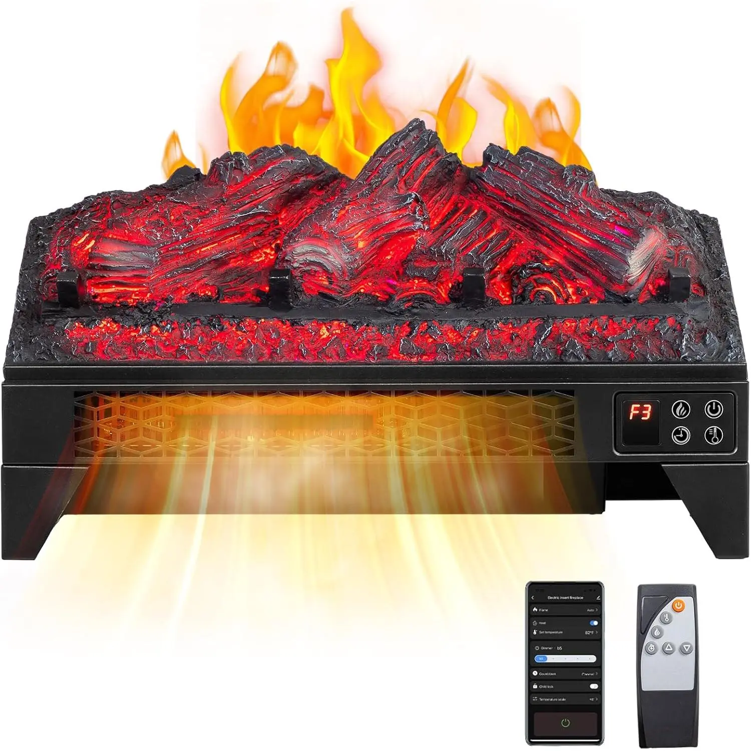 ROVSUN Electric Fireplace Insert (18/23/26 in) - 1400W CSA Listed, Remote & WiFi Control, Faux Logs, Timer, Overheat Protection, Adjustable Flame, Brightness & Heating Temperature for Home Living Room, Adjustable Heating Temperature