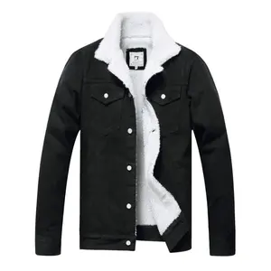 Men's Vintage-Inspired Black Denim Jacket with Cozy Fleece Lining, Classic Design, Lapel Collar, Chest Pockets, Warm, Durable & Easy Care