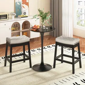 Set of 2 Backless Counter Stools - Solid Wood Frame Upholstered Bar Stools, Ideal for Kitchen Island, Dining Room & Home Bar Seating