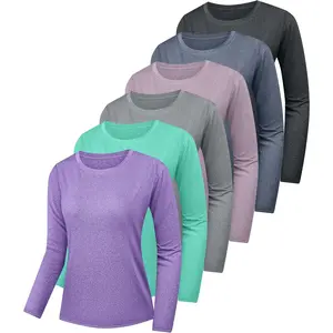 6 Pack Women's Quick Dry Fit Long Sleeve Shirts, UPF 50+ Rash Guard Swim Fishing SPF UV Sun Protection Shirts
