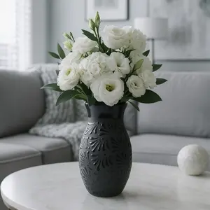 Handcrafted Mexican Talavera Plumeado Flower vase | black