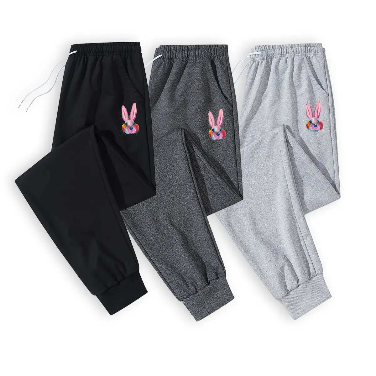 Men's Bunny Print Athletic Joggers, Comfortable Stretch Fabric with a Fitted Cut for Casual Lounge and Gym Wear