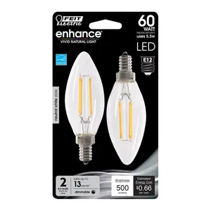 Feit Electric 60 Watt Replacement Neutral White 3500K E12 Base B10 Dimmable LED Light Bulb 2 Pack
