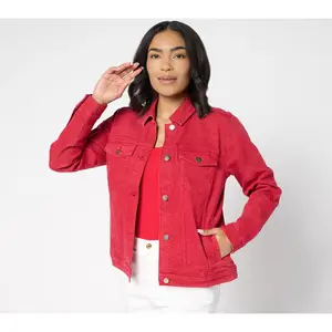 Denim & Co. Color Classic Stretch Denim Jacket w/ Star Buttons
