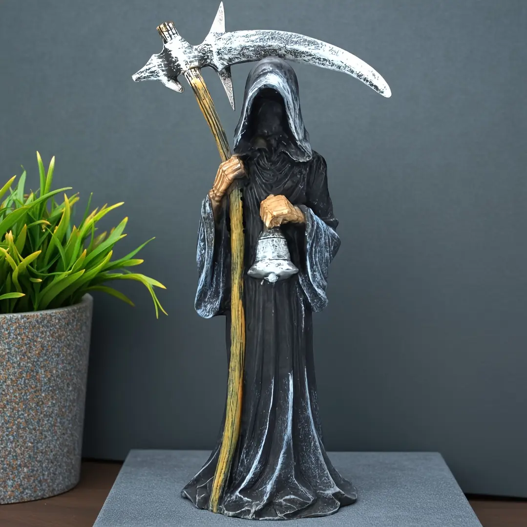 Resin Reaper Statue with Scythe and Ball, Fantasy Indoor Outdoor Garden Decor, Perfect for Halloween and Themed Events, Detailed Craftsmanship, Garden Decoration