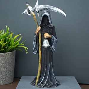 Resin Reaper Statue with Scythe and Ball, Fantasy Indoor Outdoor Garden Decor, Perfect for Halloween and Themed Events, Detailed Craftsmanship, Garden Decoration