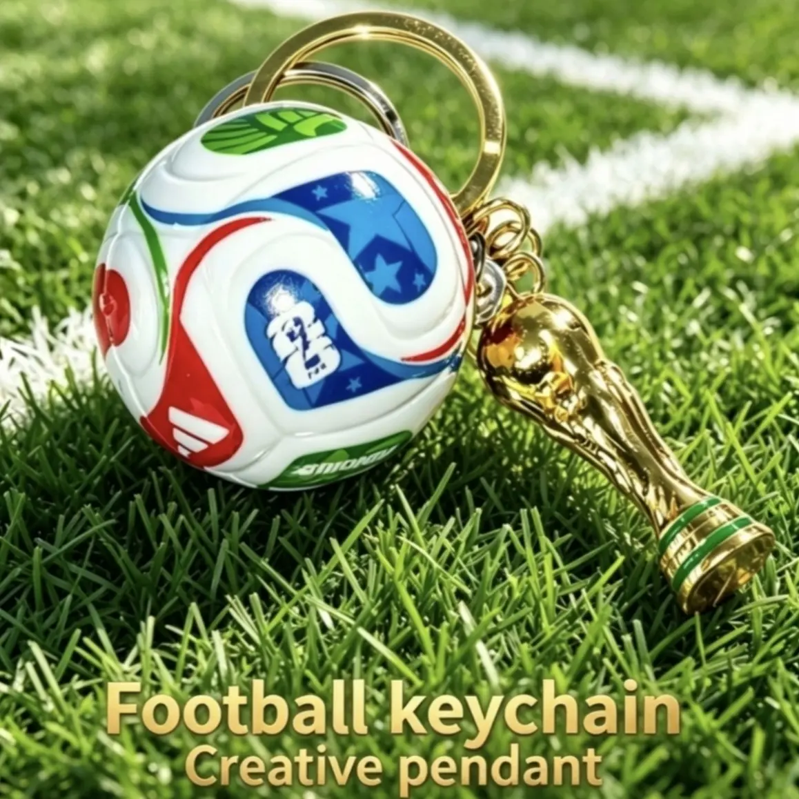 2026 Football Extravaganza Keychain.This zinc alloy trophy paired with a durable, soft rubber soccer-themed keychain makes an excellent gift.