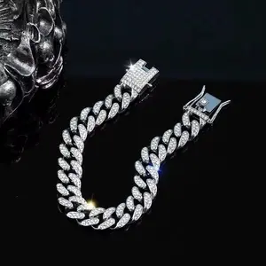 Iced Out Cuban Link Bracelet - Gold & Silver Plated, High-Quality Zinc Alloy with Brilliant Crystal Rhinestones, Unisex, Daily Accessory