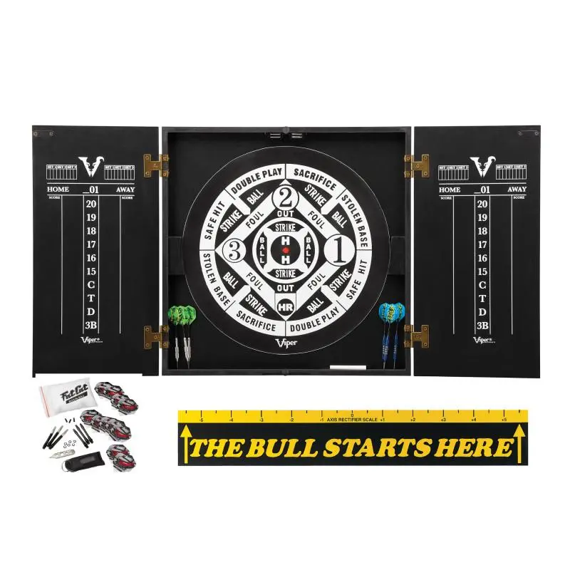 Viper Hideaway Cabinet with Coiled Paper Dartboard, "The Bull Starts Here" Throw Line Marker & Steel Tip Dart Accessories Kit Darts Tips Darts Sets