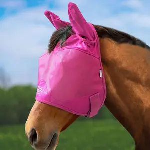 UV-Proof Multi-Function Fabrics Thick Fleece Padding Half Face Horse Fly Mask with Ears Magenta Arabian Medium