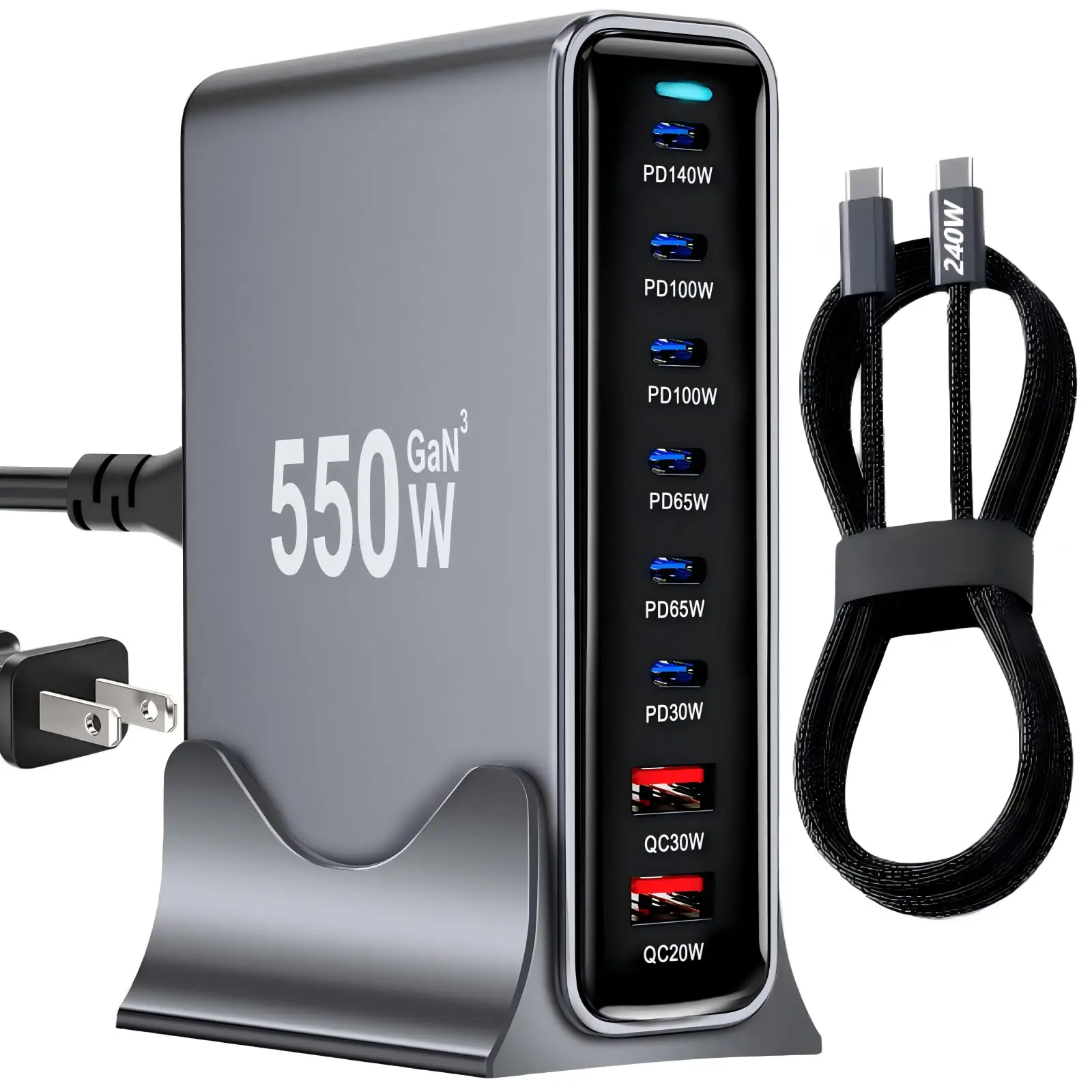 550W USB C Fast Charger Block, PD 3.1 140W USB C Charging Station, GaN Ⅲ Multi-Port PD PPS Fast Charging Station for Multiple Devices,Laptop Wall Charger Compatible with MacBook iPad iPhone 17/16 etc