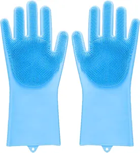 Magic Dishwashing Gloves with Scrubber Reusable Silicone Cleaning Gloves Heat Resistant Household Washing Gloves for Efficient Cleaning