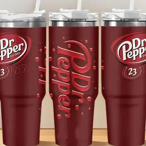 Dr Pepper 40oz Tumbler With Handle & Straw, Insulated Stainless Steel Travel Mug, Red Aesthetic Soda Cup, Large Reusable Drinkware, Coffee & Water Hydration Cup, Gift For Dr Pepper Lovers, Trendy TikTok Tumbler