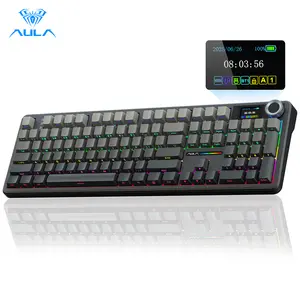 AULA F108 Pro Wireless Mechanical Gaming Keyboard, Full Size with Smart Screen, Knob, Creamy Typing, Tri-Mode Connection, RGB Backlit, Hot Swappable for Work & Gaming, Red Father's Day Gift