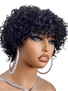 Short Curly Bob Wig Human Hair For Women Pixie Cut Wig Water Wave 180% Density Natural Black Color Bob Wig Cheap Daily Use Wig Beginner Friendly